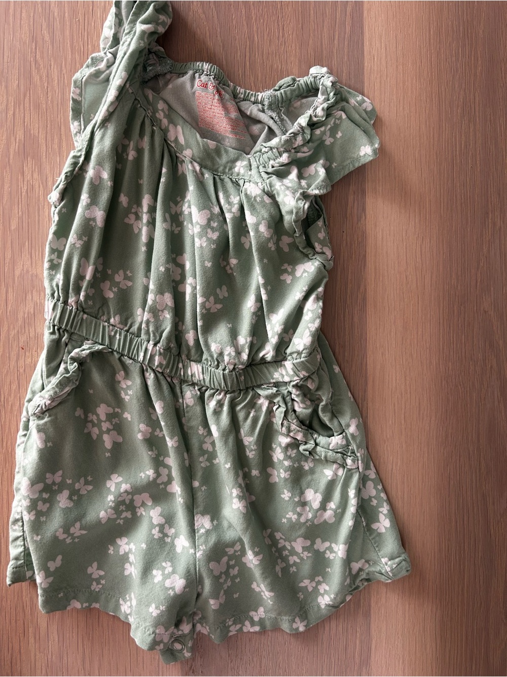 Cat & Jack Girls Green Butterfly Ruffle Romper 18M